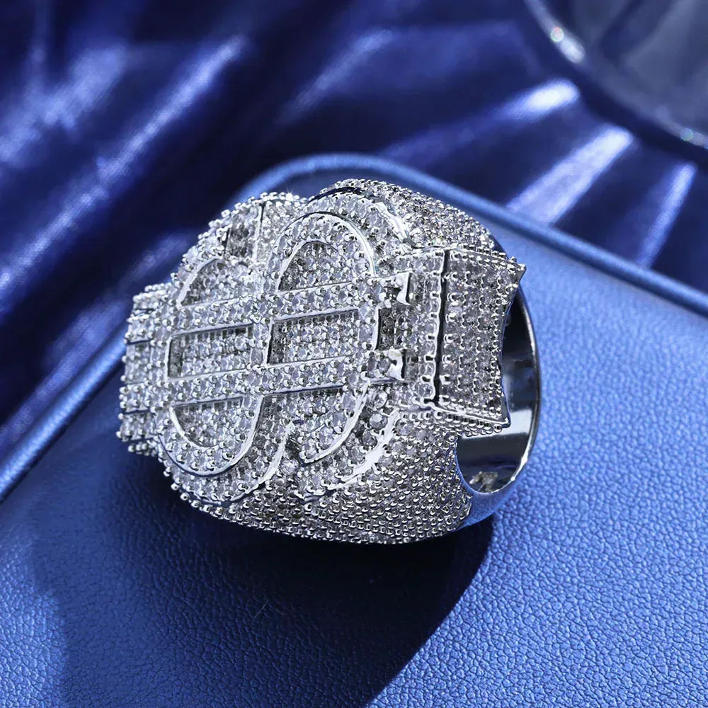 Dollar Sign S925 Silver Moissanite Ring for Men | Caratix Jewelry - CaratixJewelry